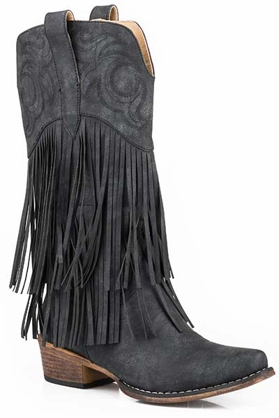 Roper Black Ladies Fringe Snip Toe Boot Style 09-021-1566-2702 Hiking Style Comfortable fit