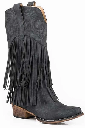 Premium Support Roper Black Ladies Fringe Snip Toe Boot Style 09-021-1566-2702