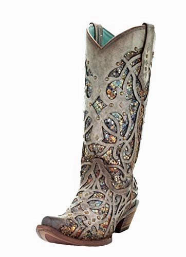 Corral Taupe Inlay and Studs Snip Toe Style C3409 Heavy Use