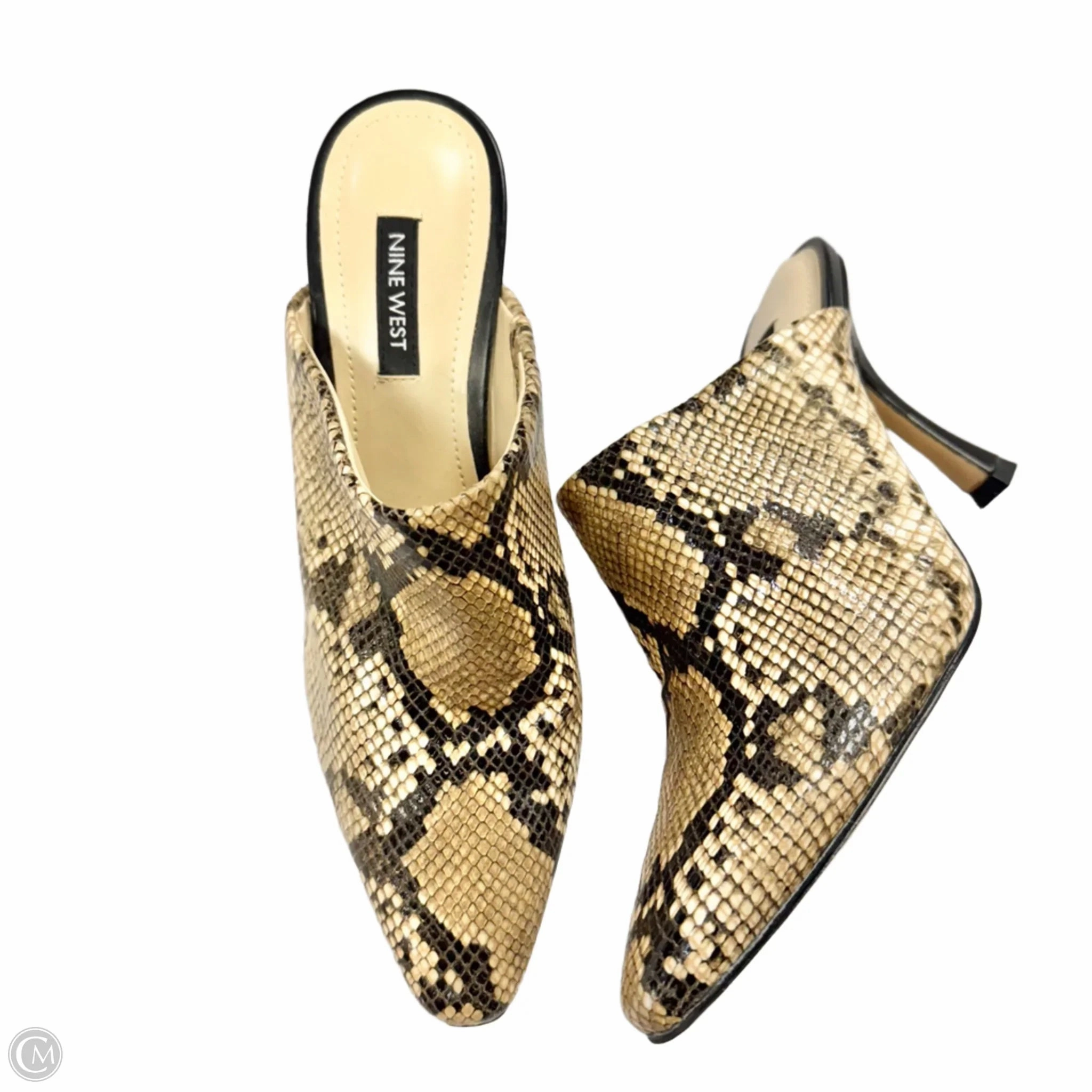 Shoes Heels Stiletto By Nine West In Snakeskin Print, Size: 7.5 Wide toe box Open Toe Heels