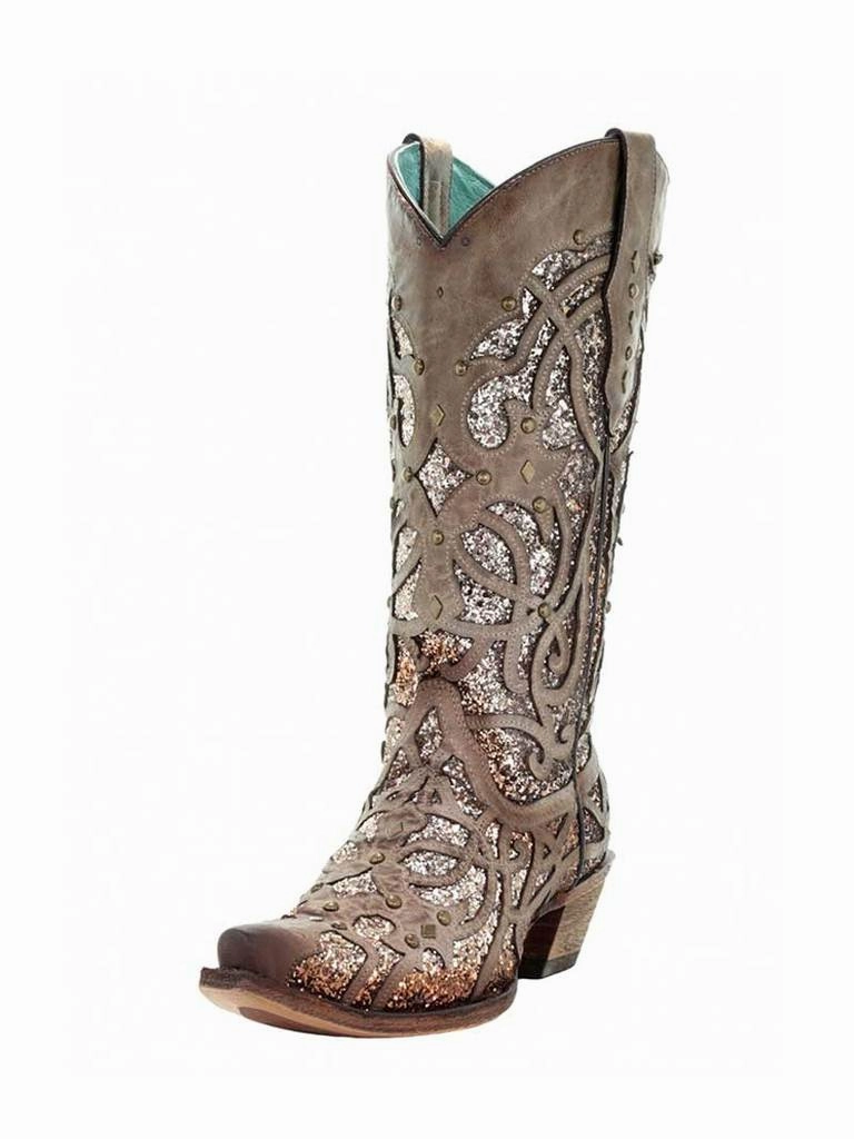 Corral Orix Glittered Inlay and Studs Snip Toe Style C3331 Hard Trail Premium Protection