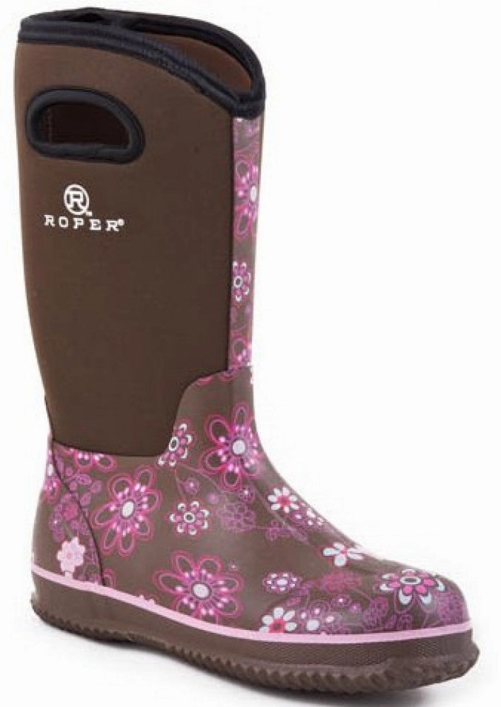 Heavy Duty Support Roper Ladies Neoprene Barn Boot Brown Pink Style 09-021-1136-0044-BR