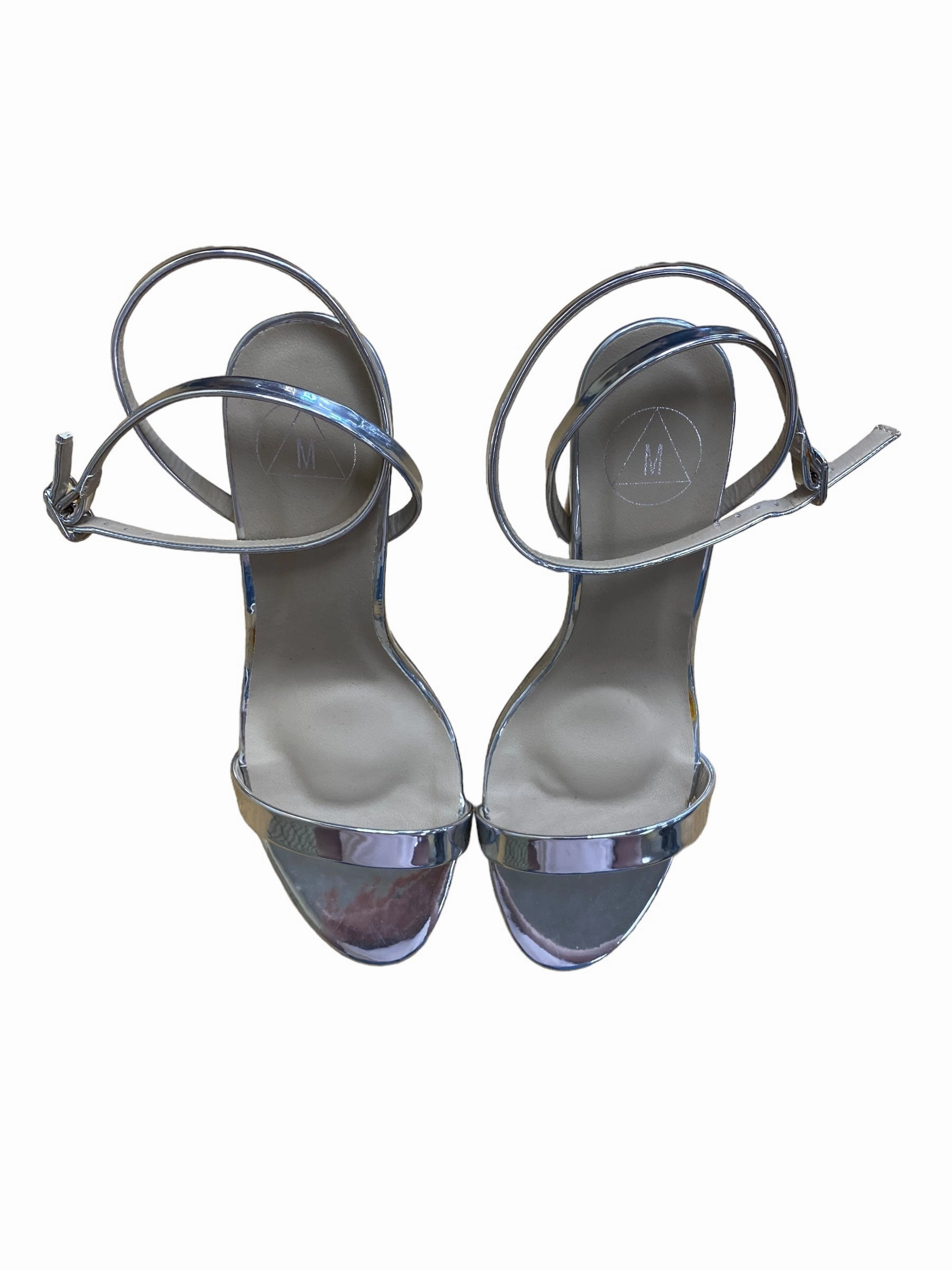 Sturdy Build Shoes Heels Block By Missguided In Silver, Size: 6.5