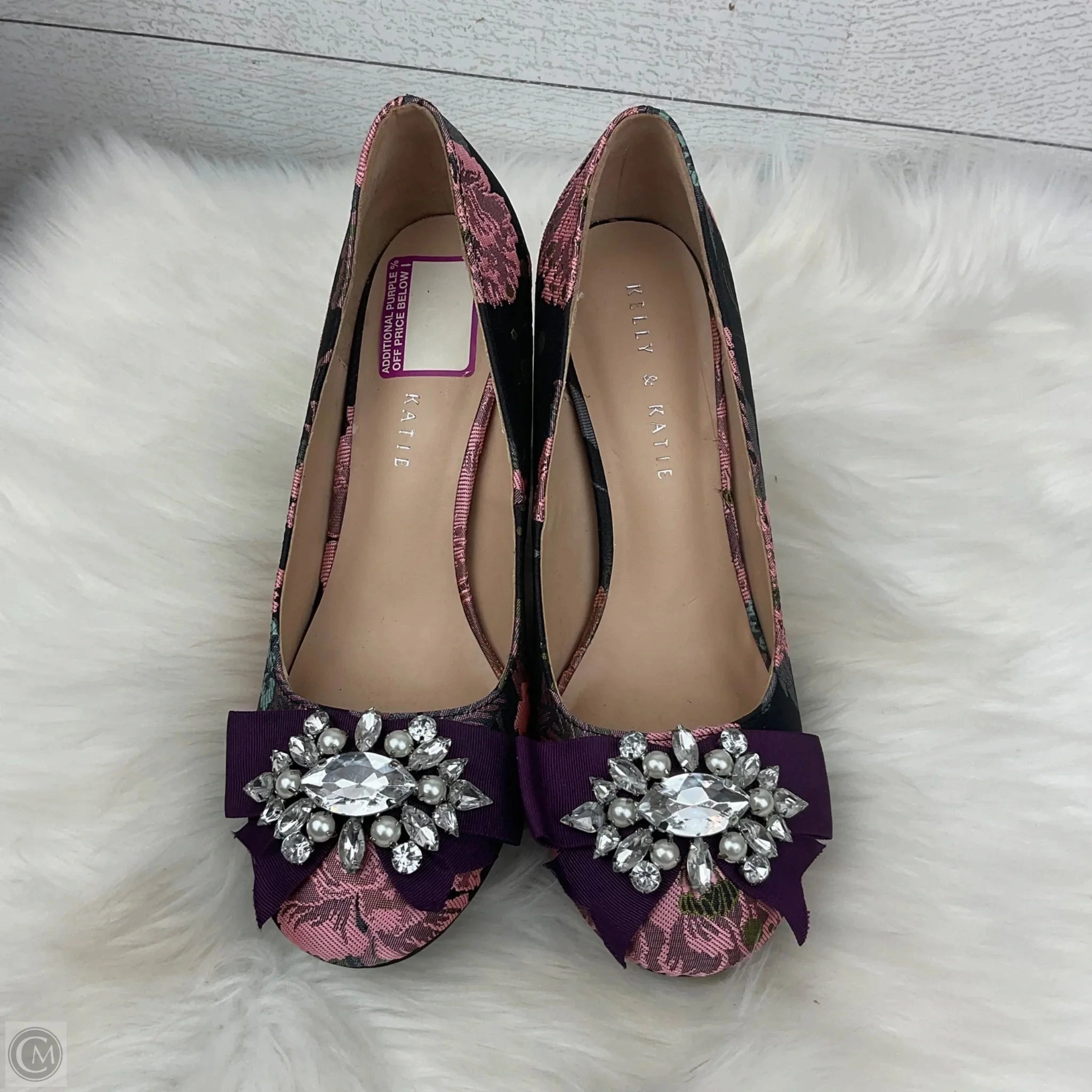 Evening Footwear Shoes Heels Block By Kelly And Katie In Floral Print, Size: 8.5