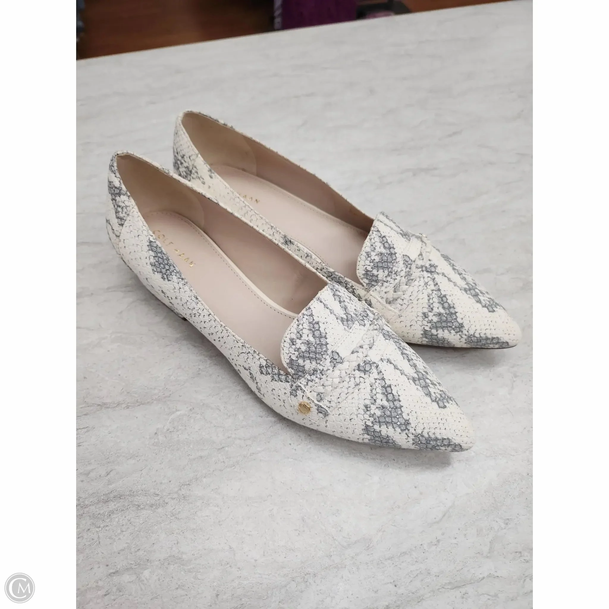Christmas Party Heels Breathable Material Shoes Heels Block By Cole-haan In Snakeskin Print, Size: 8.5
