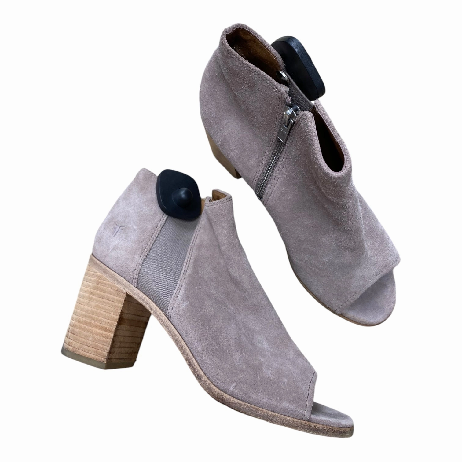 Open Back Heeled Sandals Shoes Heels Block By Frye In Taupe, Size: 7.5