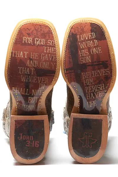 TIN HAUL MENS JOHN 3:16 WITH BIBLE VERSE SOLE Boots Style 14-020-0007-0301 Wide Sole