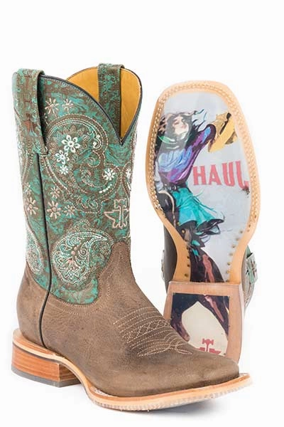 Tin Haul Womens Wild and Free Cowgirl Boots Square Toe Style 14-021-0007-1328 Durable Shell All Day Worker
