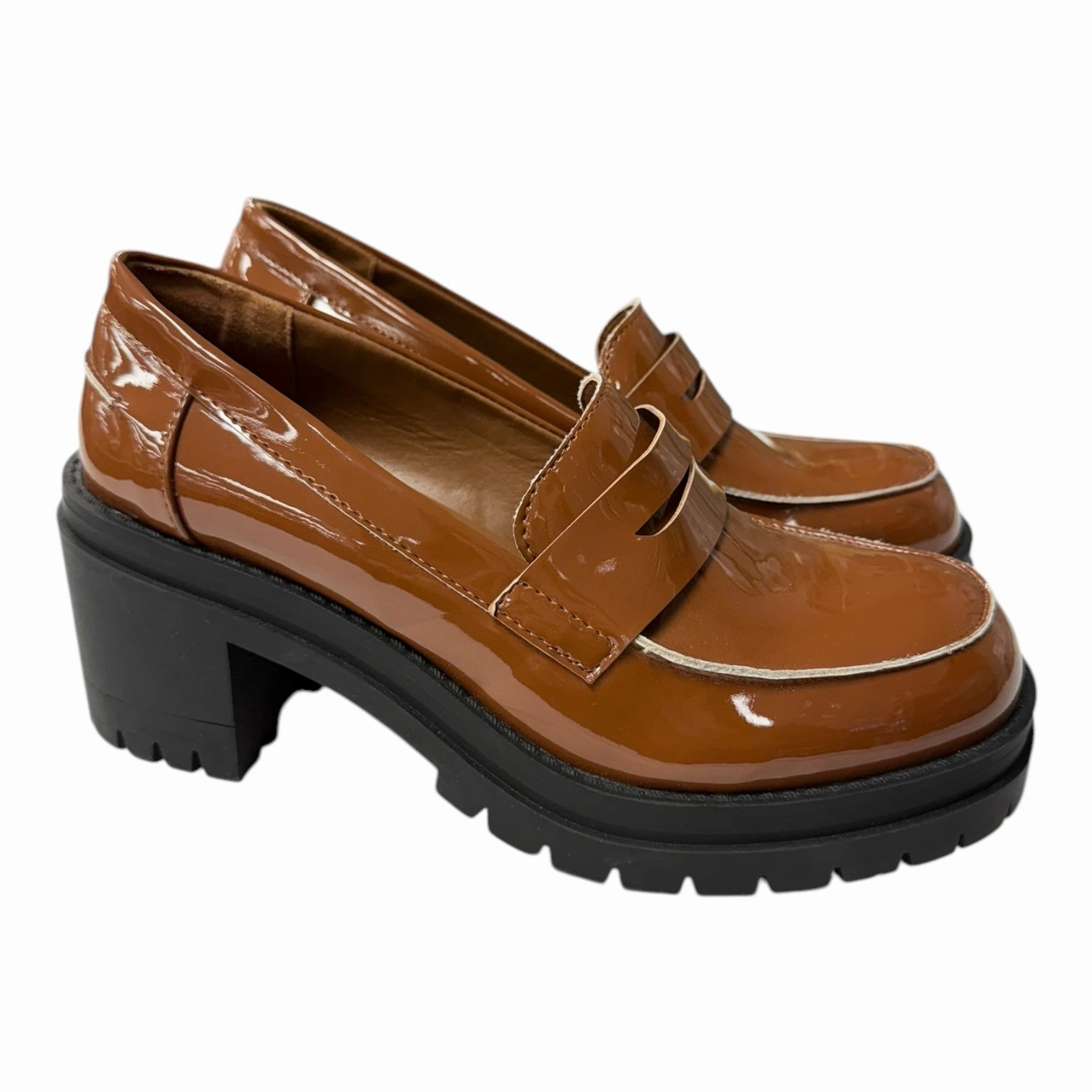 Shoes Heels Block By New York And Co In Brown, Size:8 Abrasion resistant Ankle Strap