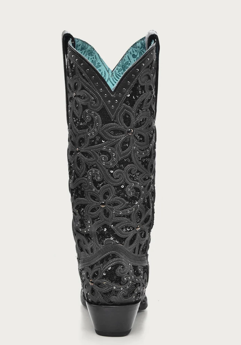 Corral Ladies Black Inlay Studs Embroidery Cowgirl Boots Style A3752 Breathable Rough Trail Hiker Feather Light Outdoor Trek