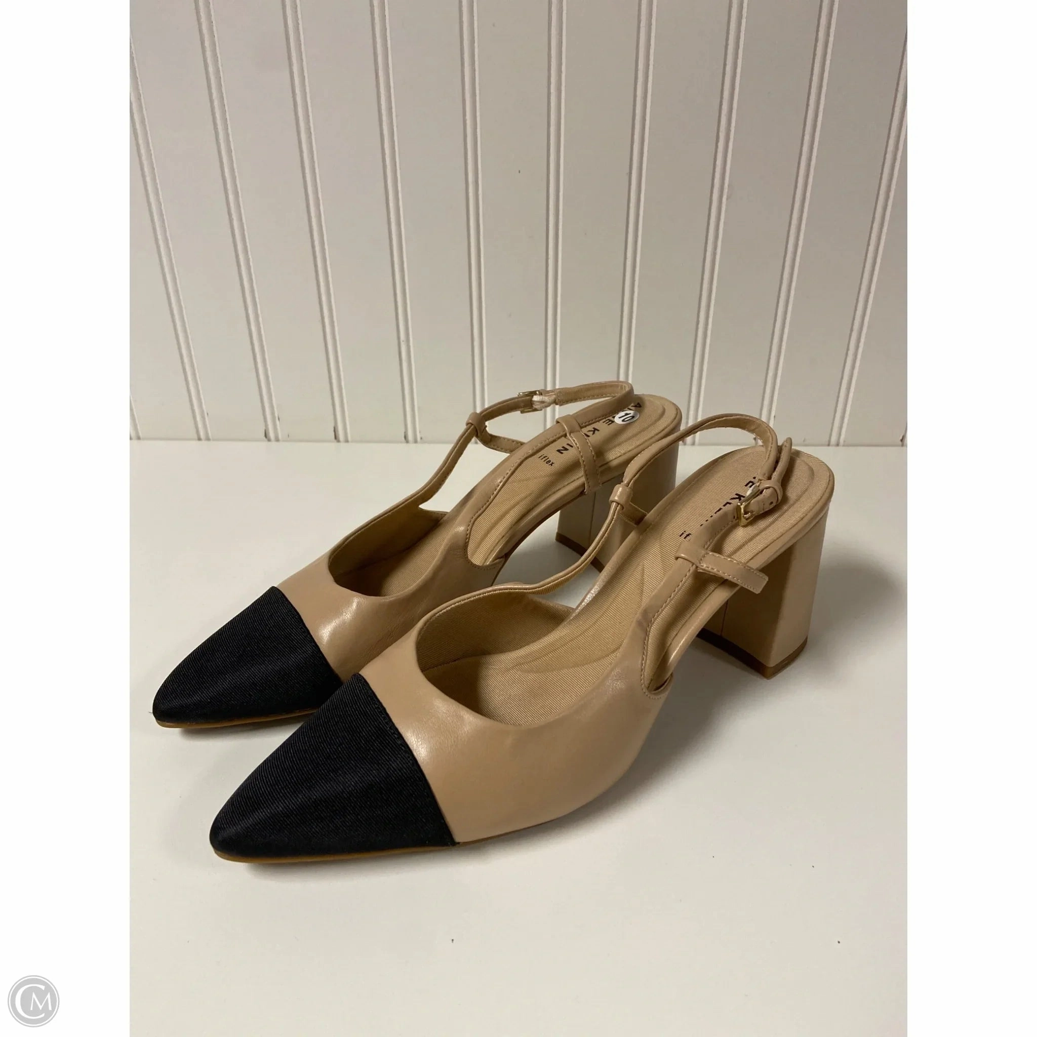 Peep Toe Booties Shoes Heels Block By Anne Klein In Beige, Size: 10