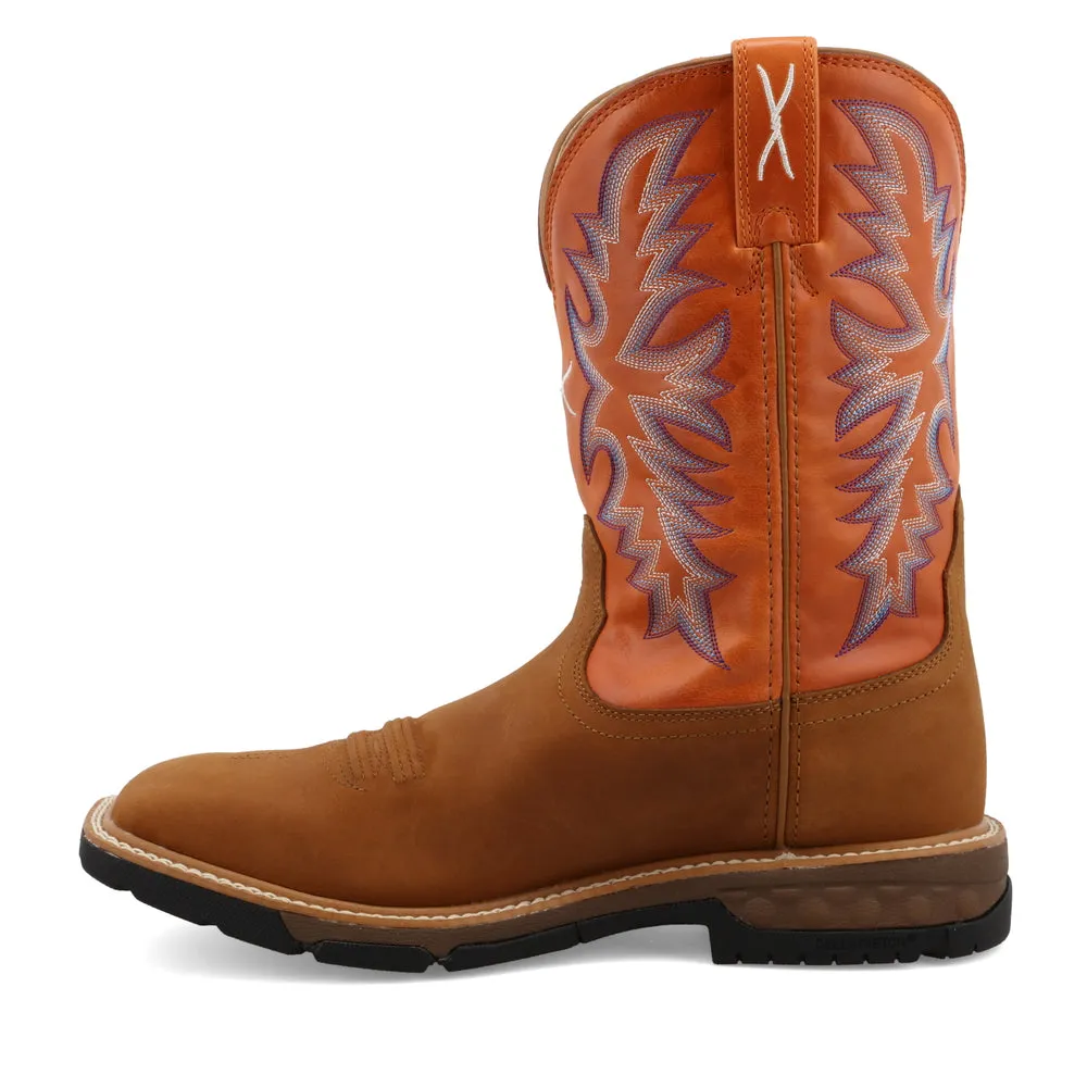 Twisted X Western Work Men's Boots Orange/Brown Textile Lining Elastic Band