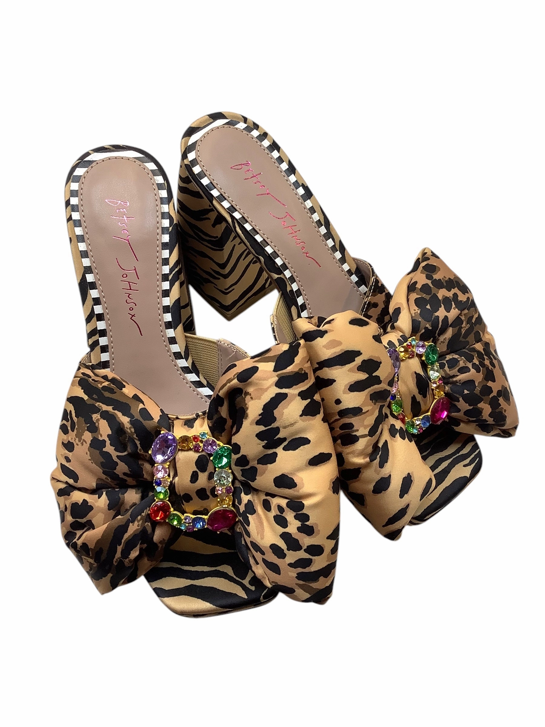 Floral Stilettos Shoes Heels Block By Betsey Johnson In Animal Print, Size: 7