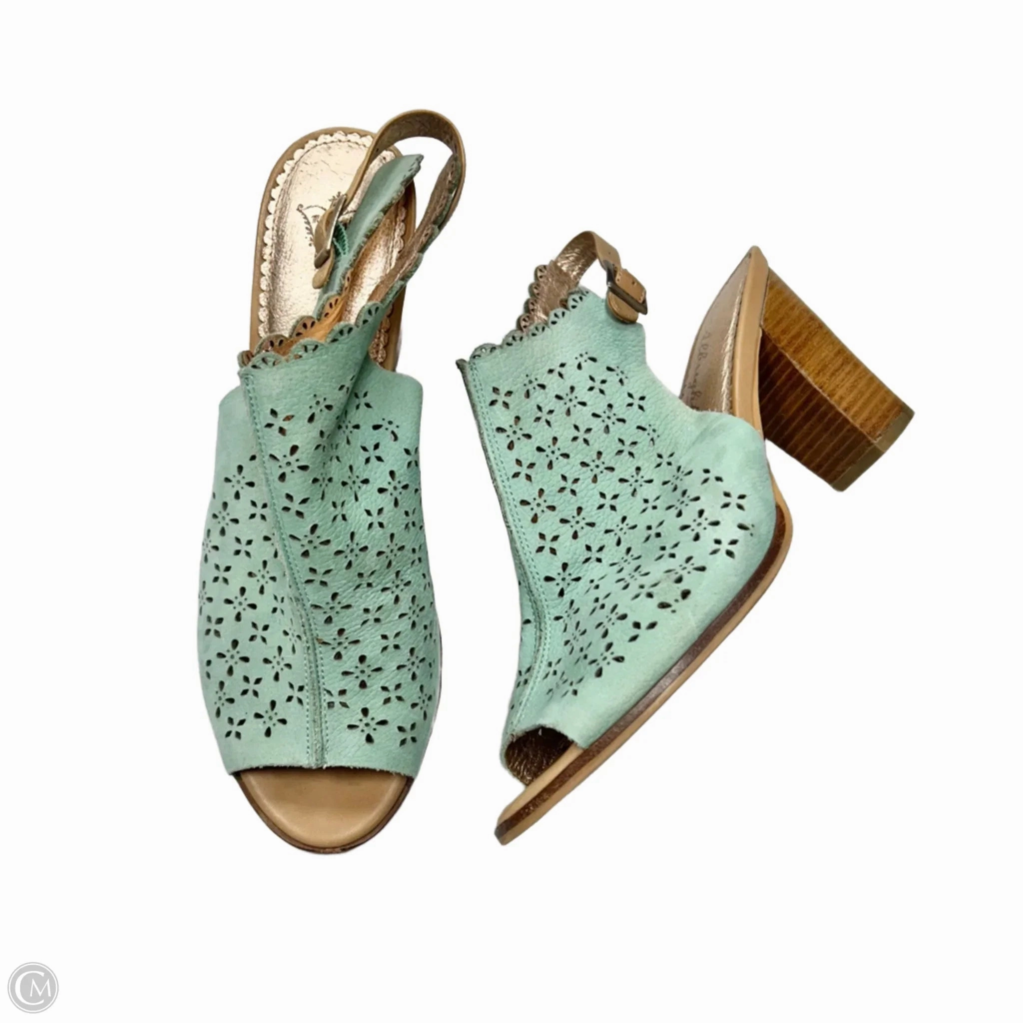 Floral Stilettos Anti blister Sandals Heels Block By Miss Albright In Teal, Size: 10