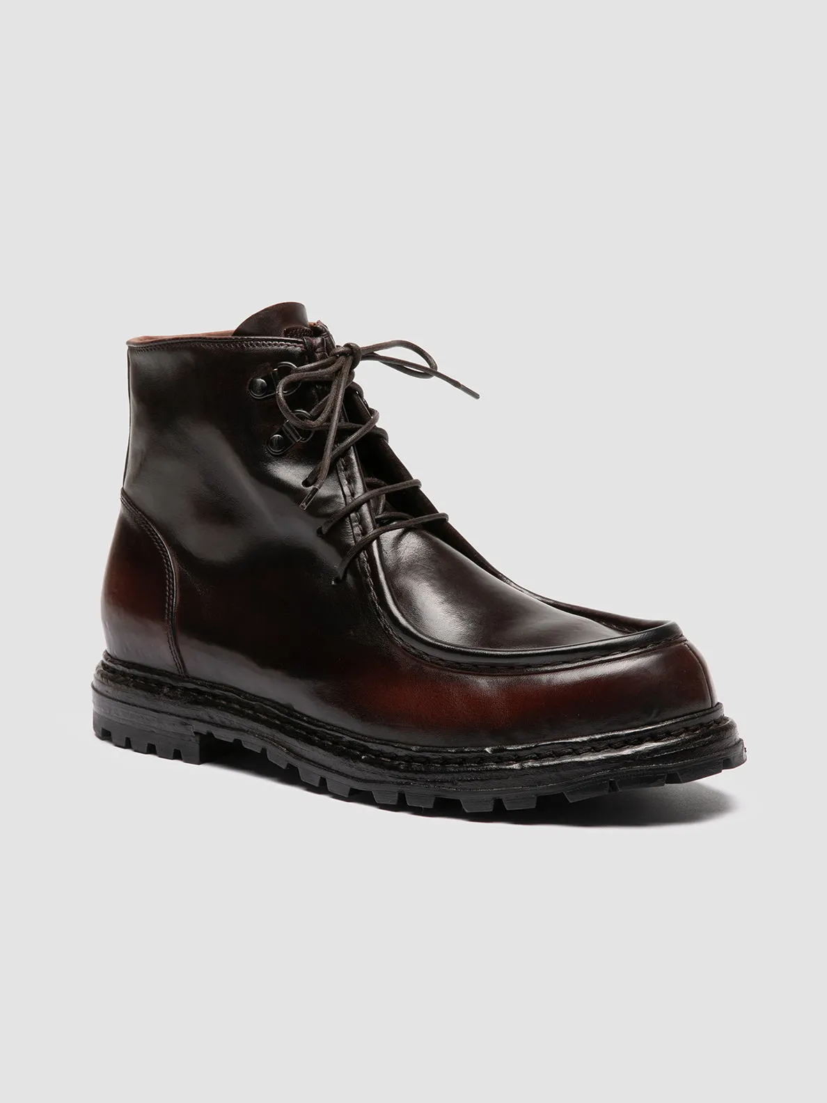 VOLCOV 010 - Dark Burgundy Leather Lace-Up Boots All Weather Rough Terrain Comfortable Posture