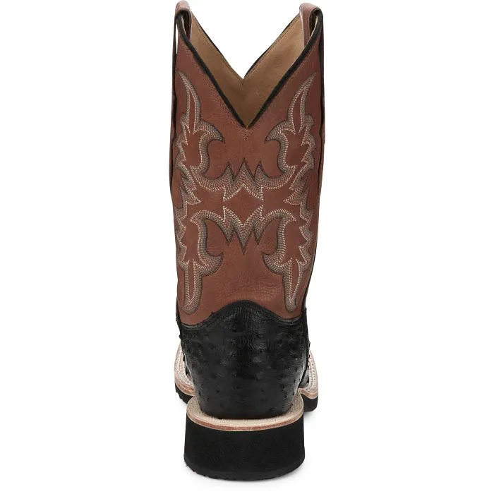 Justin Mens Ostrich Square Toe Western Boots Style AQ8530 Milan Shine Practical