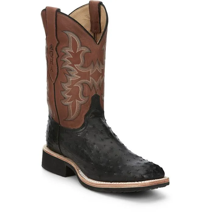 Justin Mens Ostrich Square Toe Western Boots Style AQ8530 Stable Support Morning Walk