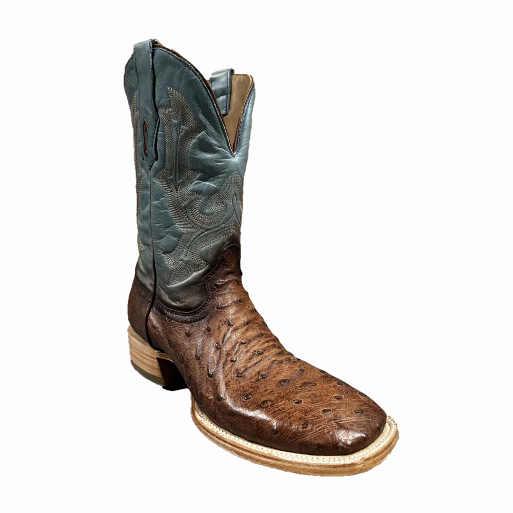 Thick Grip Casual Comfort Corral Men's Embroidered Cognac & Navy Ostrich Boot