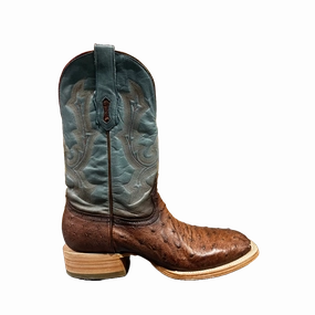 Fire Side Corral Men's Embroidered Cognac & Navy Ostrich Boot