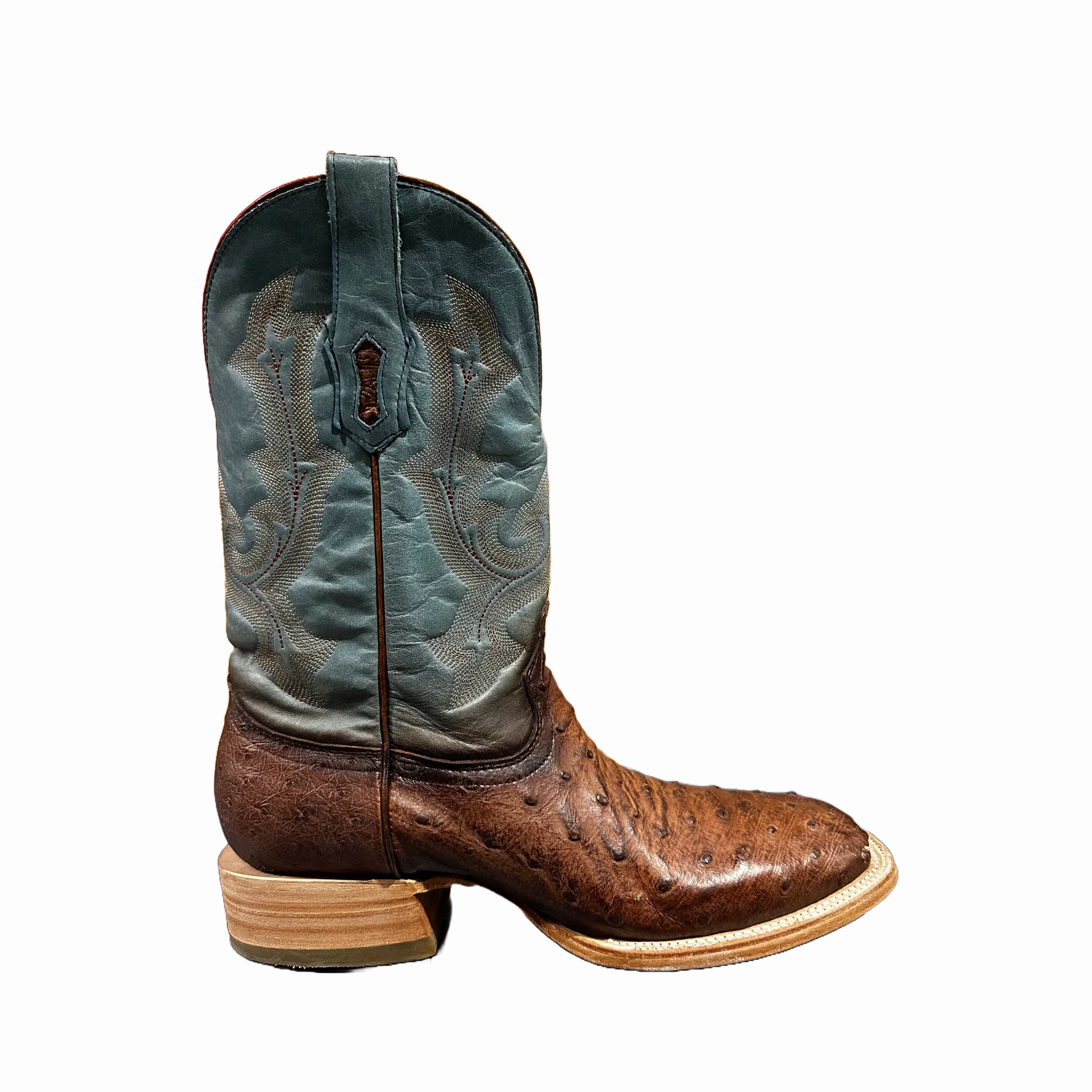 Fire Side Corral Men's Embroidered Cognac & Navy Ostrich Boot