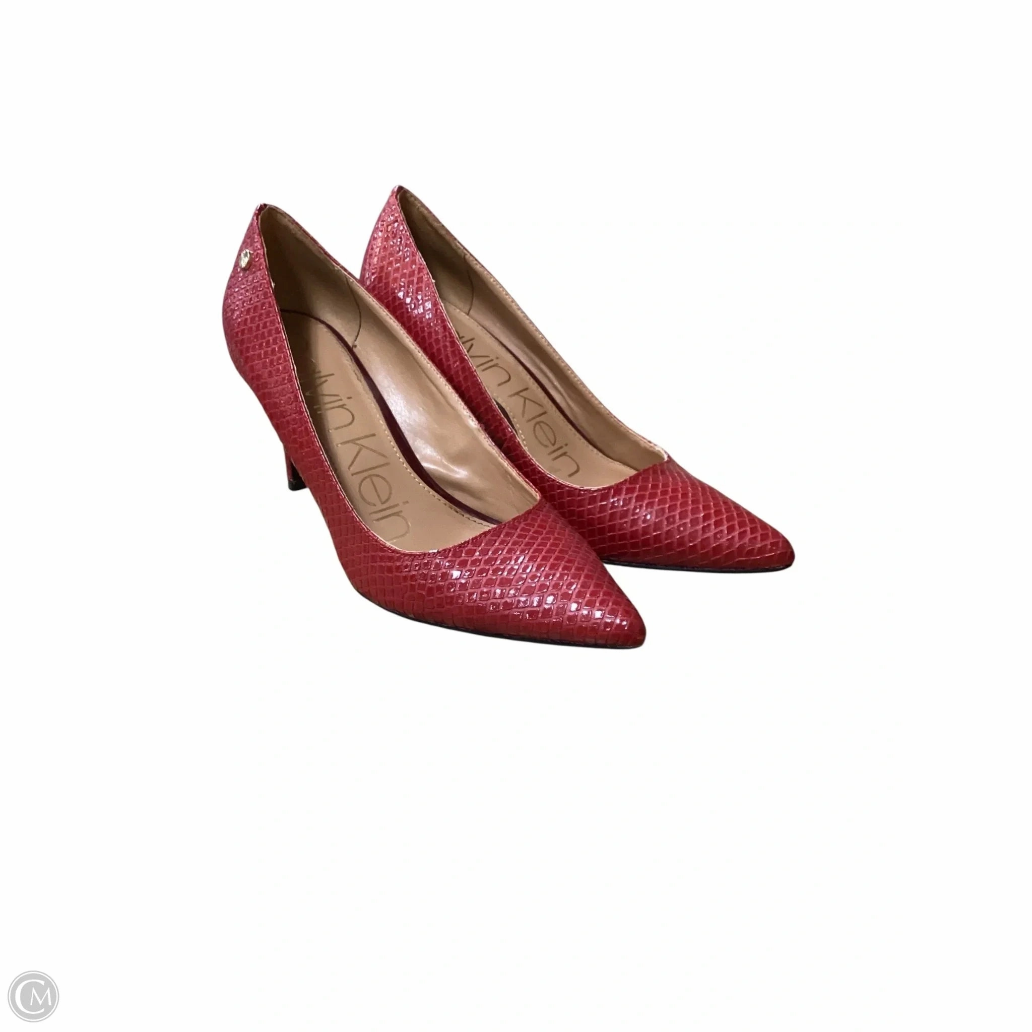 Shoes Heels Stiletto By Calvin Klein In Red, Size: 8 High Heel Sleek Leather Pumps